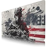 Gun Mouse Pad,Military Skull XXL Gaming Mouse Pads,American Flag Mousepad,Camo Large Waterproof Non-Slip Rubber Desk Mat with Stitched Edges Office Home Computer Desk Accessories,35.4 x 15.7 in