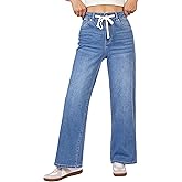 luvamia Wide Leg Jeans Woman High Waisted Trendy Drawstring Stretchy Denim Pants Relaxed Fit Trouser Jeans