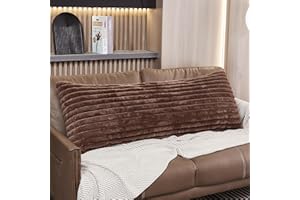 WERDIM Coffee Striped Body Pillow Cover 21x54 Long Body Pillow Case, Plush Fluffy Faux Fur Body Pillowcase Cover with Zipper, Soft Rectangular Pillow Cover for Pregnant Women Side Sleeper