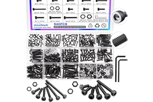 mxuteuk 540PCS M2 M3 Metric Screws Assortment Set Suitable for 3D Printer DIY,Hex Socket Head Cap Screws Bolts Nuts Kit,12.9 Grade Alloy Steel Black Zinc Plated Assorted Screws with Hex Wrench