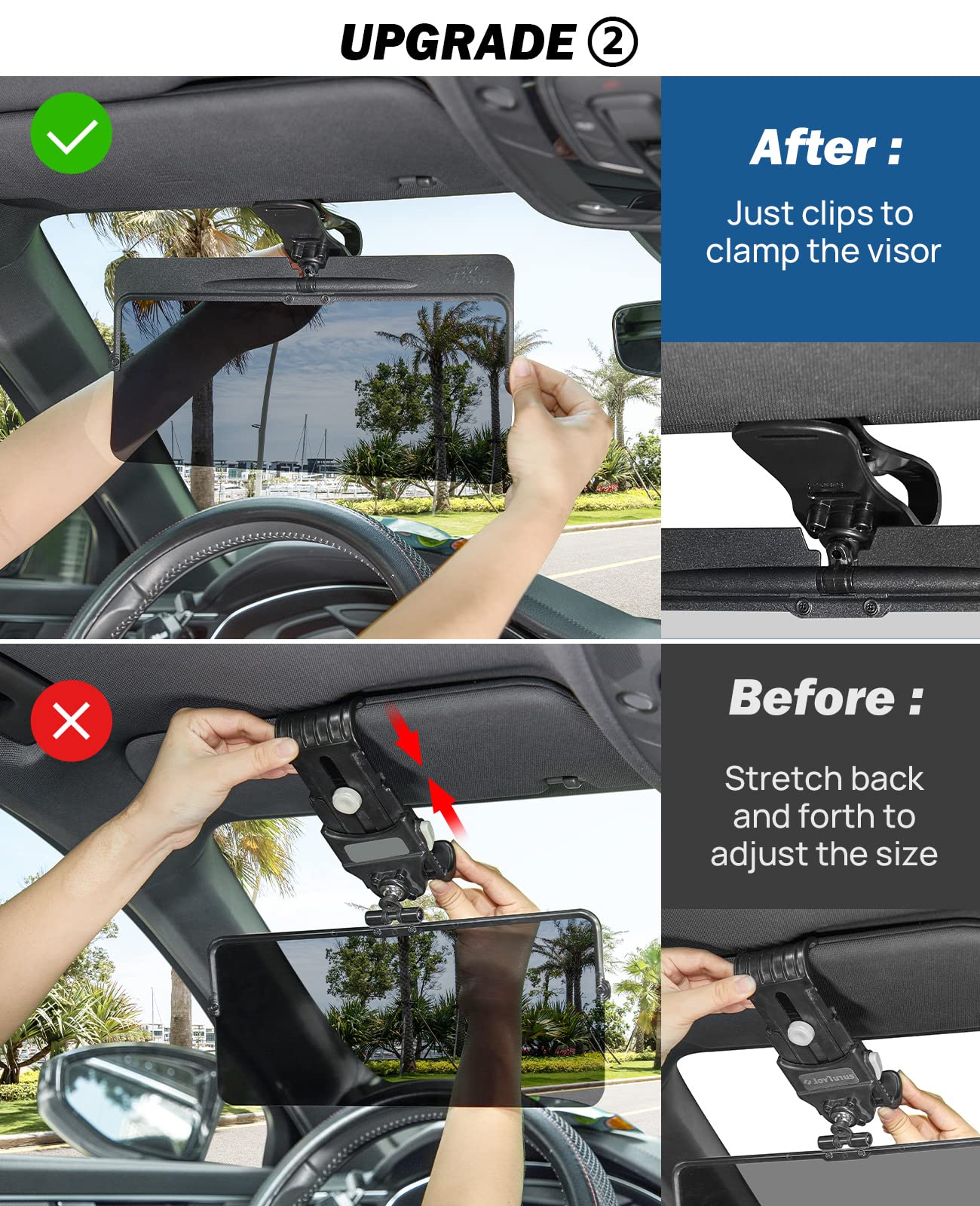 JOYTUTUS Sun Visor for Car, Universal Anti-Glare Polarized Sun Visor Extender Easy to Install, UV400 Visor Extension Protect from Glare/UV Ray/Stray Light, Safe Driving for Car