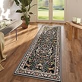Runner Rug Washable Kitchen 2'6''x8' Rug for Entryway Indoor Floral Non-Slip Soft Carpet Runner for Hallways, Kitchen, Laundry, Bedroom, Bathroom (Vibrant Black)