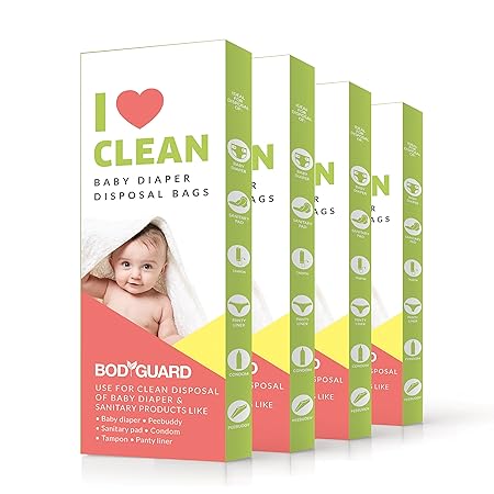 BodyGuard Baby Diaper Disposable Bags - 60 Bags - Oxo Biodegradable, Leak-Proof Bags for Discreet Disposal of Diapers and Intimate Sanitary Products