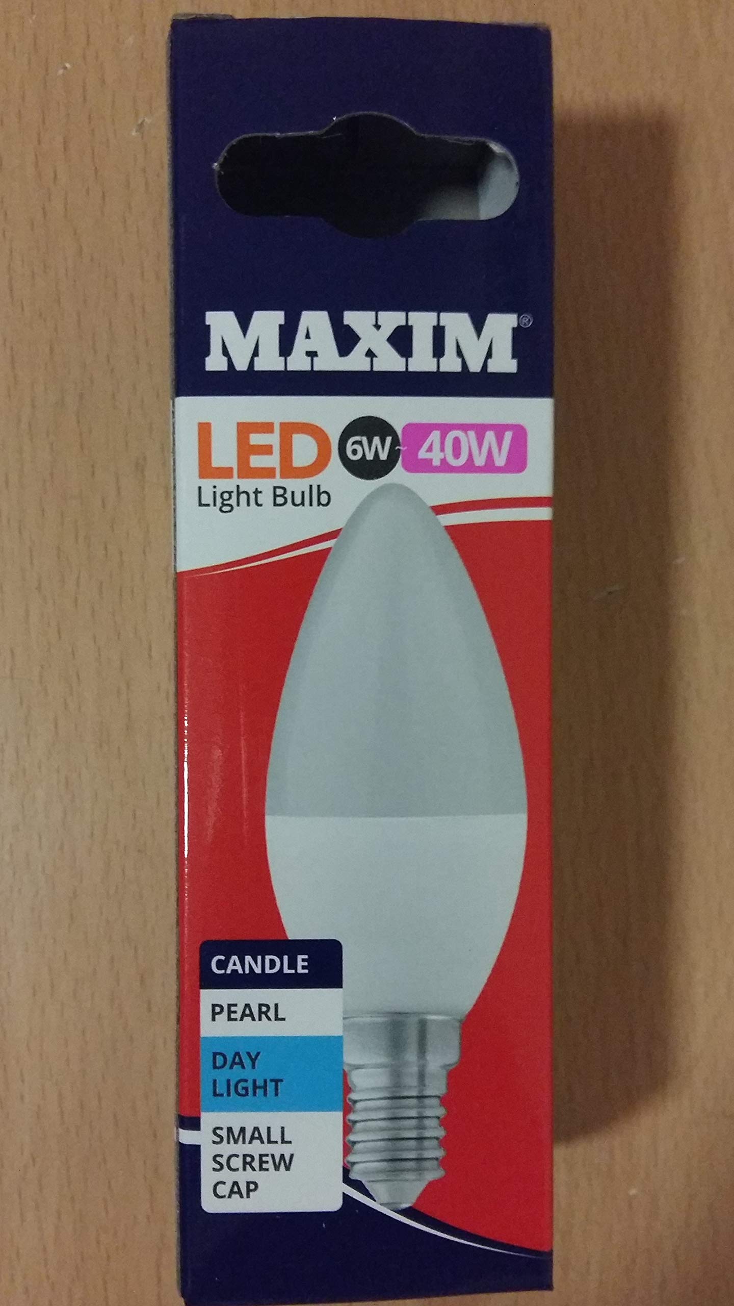 1 x Maxim LED Candle Small Edison Screw Cap (SES) Bulbs, E14, 6 W, Daylight White