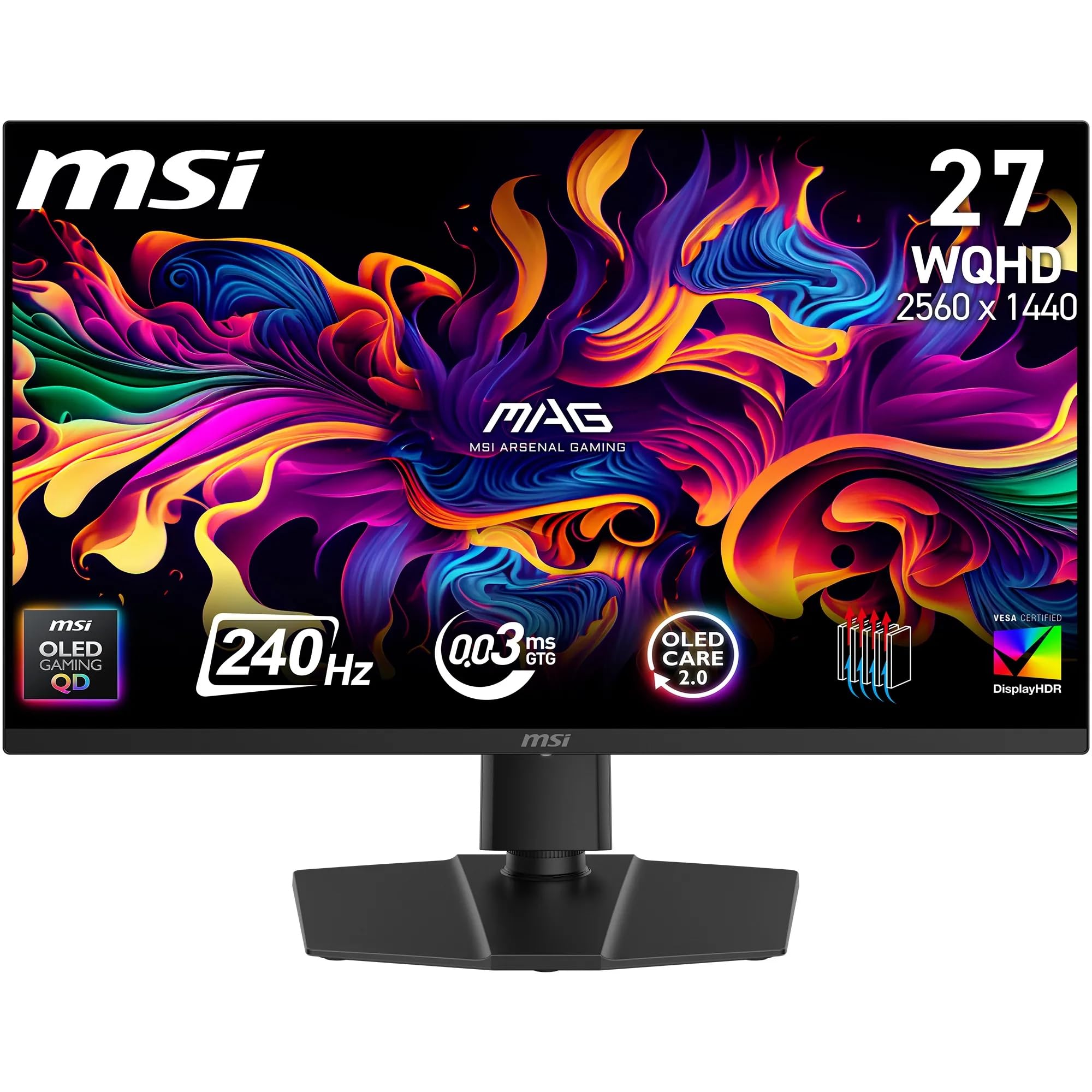 MSI MAG 273QP QD-OLED X24 26,5-Zoll-WQHD-Gaming-Monitor – 2560 x 1440 Quantum Dot OLED Panel 240 Hz / 0,03 ms, 99% DCI-P3, ΔE≤2, DisplayHDR True Black 400, DP 1.4a, HDMI 2.1
