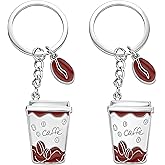Moydolo 2PCS Coffee Cup Keychain Bag Charms Metal Coffee Mug Key Chain Ring Gifts for Handbag Purse Men Women