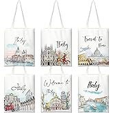Paterr 6 Pcs Italy Canvas Tote Bags Watercolor New York Travel Souvenir Art Design Gifts Grocery Shopping Beach Bag for Travelers Women Men