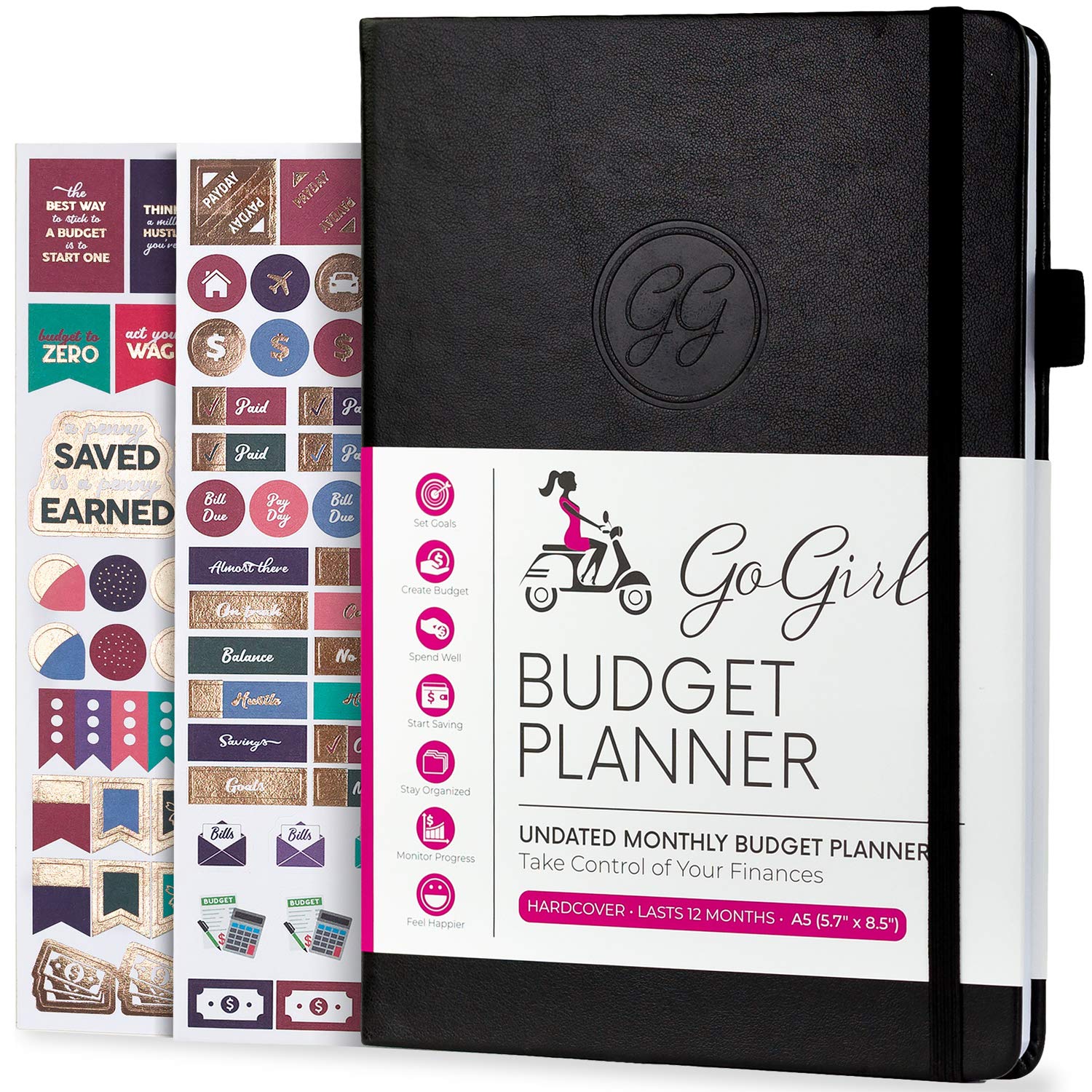 GoGirl Budget Planner – Monthly Financial Planner Organizer Budget Book. Expense Tracker Notebook Journal to Control Your Money. Undated – Start Any Time, A5 Size, Lasts 1 Year – Black
