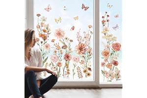 wondever Fall Boho Flower Window Clings Wildflower Garden Floral Glass Sticker Decal Anti Collision Double-Side Static Window Stickers for Home Glass Window