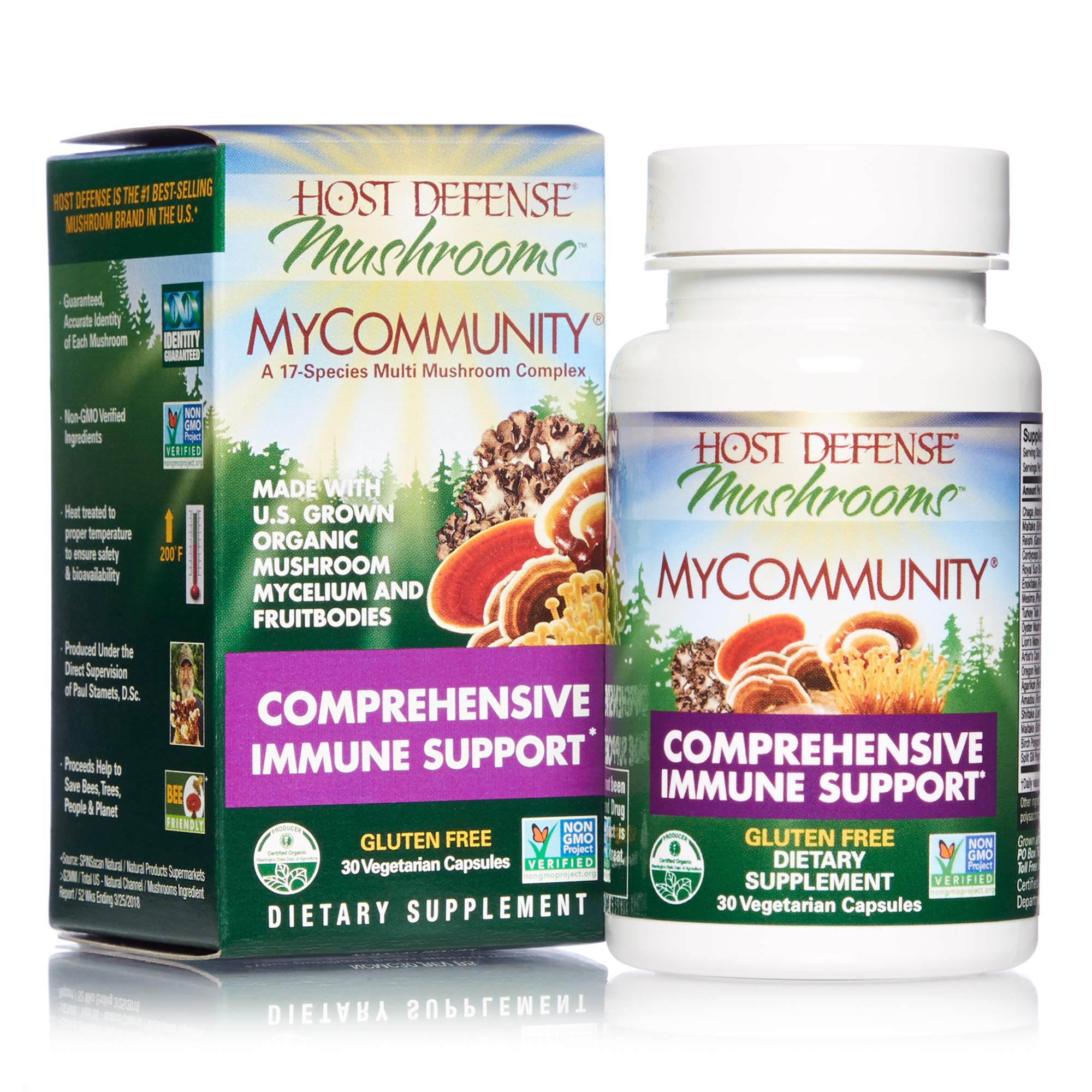 Host Defense, MyCommunity Capsules, Advanced Immune Support, Mushroom Supplement with Lion’s Mane, Reishi, Vegan, Organic, 30 Capsules (15 Servings)