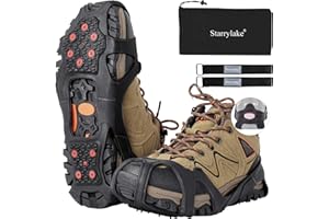 Starrylake Ice Snow Cleats Crampons with 10 Tungsten Spikes with Reflective Strips for Shoes and Boots Anti Slip Traction Cleats for Running Walking, Footwear for Men Women M/L/XL