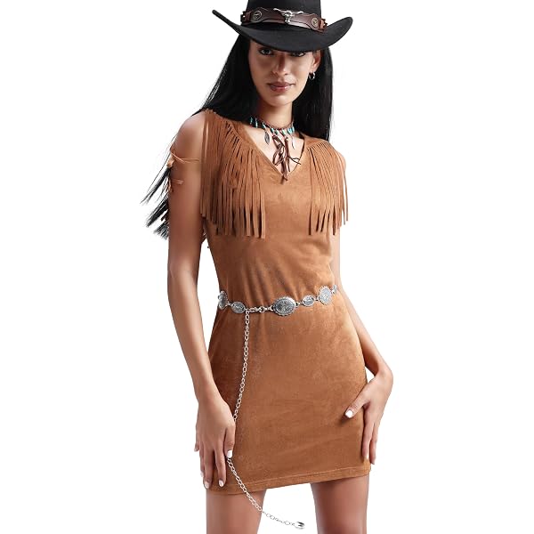 Amazon.com: Verdusa Women's Western Fringe Dress Vintage Deep V Neck Maxi Cowgirl  Dresses Black Small : Clothing, Shoes & Jewelry