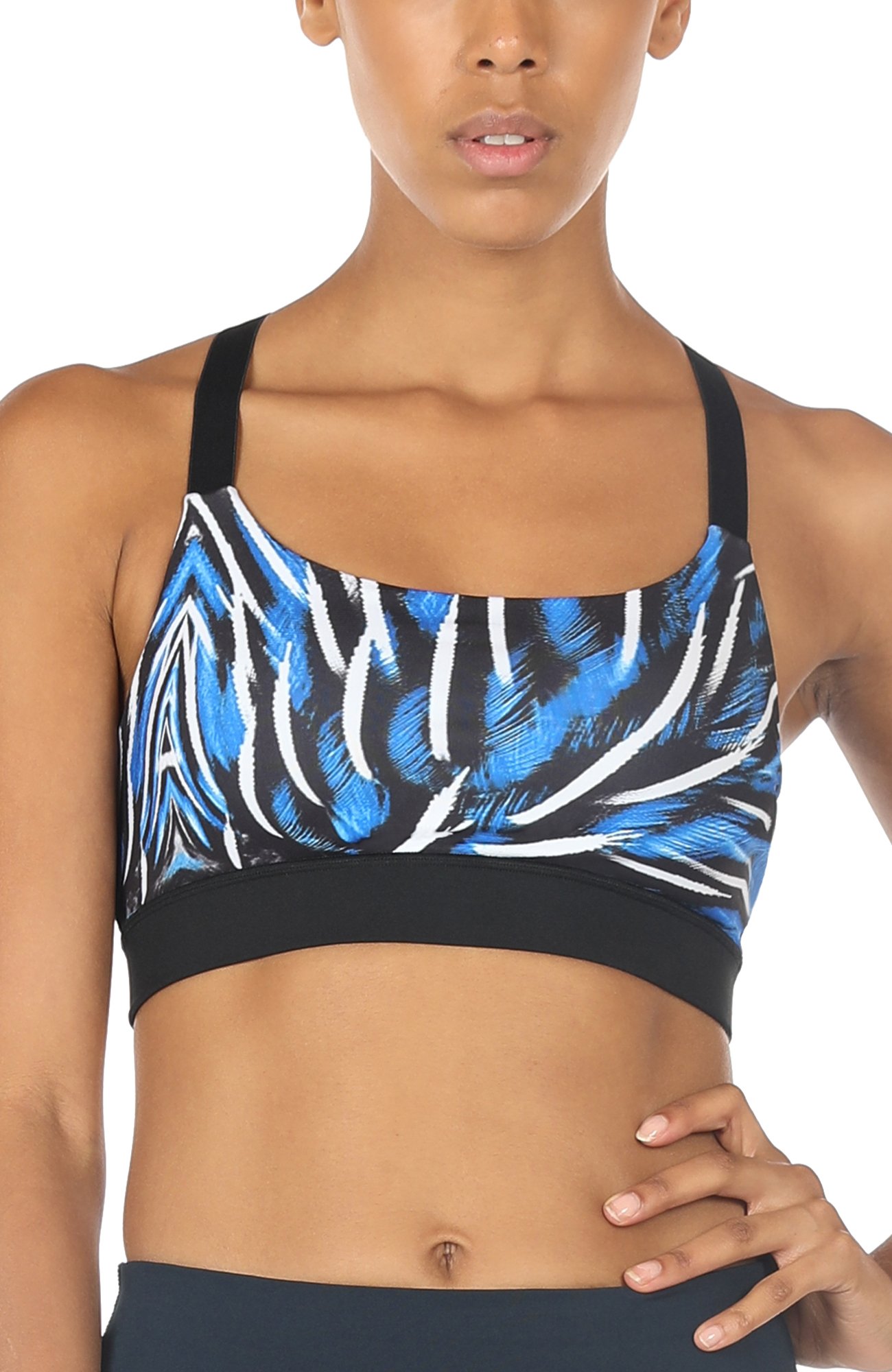 icyzone Women\'s Workout Yoga Clothes Activewear Printed Cross Strap Racerback Sports Bra (L, Plume)