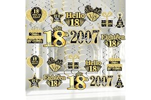MOORAY 36PCS Black Gold 18th Birthday Decorations Hanging Swirls for Boys Girls,Happy 18th Birthday Party Supplies Vintage 2006 Foil Swirls,Eighteen Year Old Birthday Ceiling Hanging Decorations Sign Decor