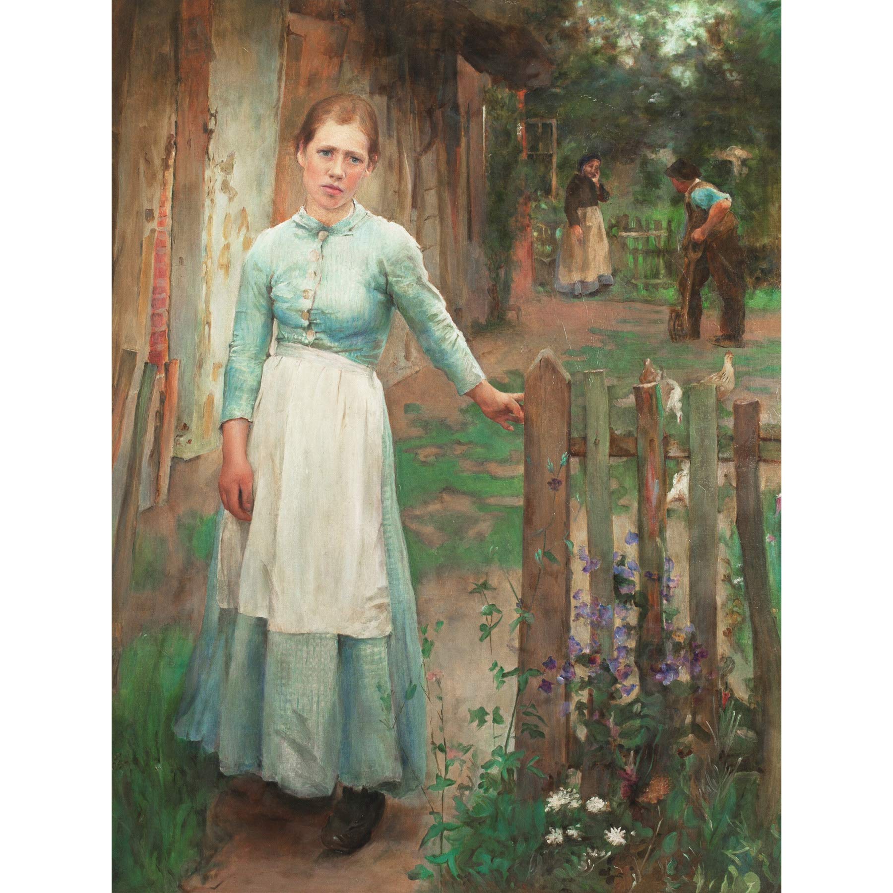 Clausen Girl At Gate Farm Portrait Painting Large Wall Art Print Canvas Premium Mural