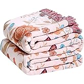 Wzvzss Boho Throw Blanket - 100% Cotton Ultra Soft Muslin Blanket, 60"x80" Lightweight Floral Butterfly Framhouse Bedding Fall Blanket for Bed, All Season Beige Bohemian Bedroom Home Decor Quilt