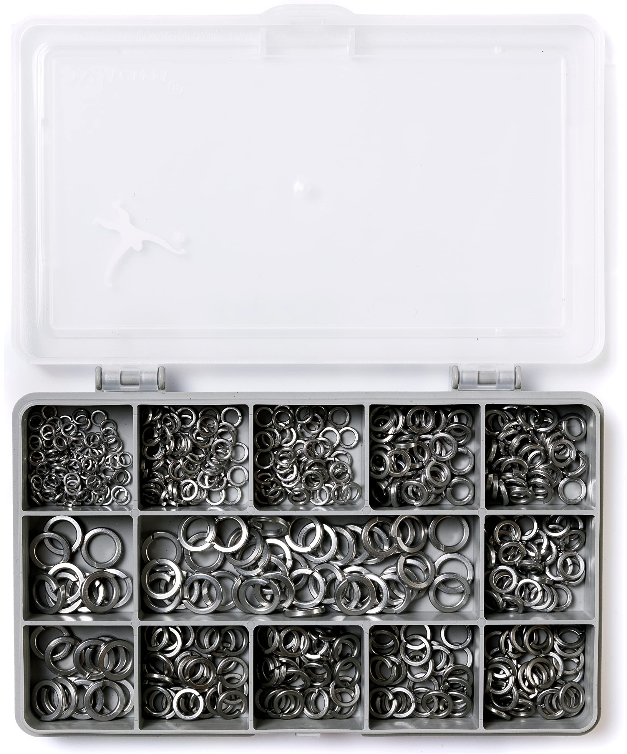 Set of 460 Assorted Square Section Spring Washers -DIN 7980- M3, M4, M5, M6 and M8, A2 (304 Grade) Stainless Steel; Sturdy Re-Cycled Compartment Box