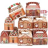 SAITI 24 Pieces Christmas Cookie Boxes for Gift Giving, 3D Christmas Treat Boxes 3 Designs Gift Boxes for Holiday Xmas Goody Party Favors