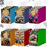 Kolldenn 24 Pcs Monsters Truck Party Favor Bags Truck Theme Gift Goodie Paper Bags with Handles Racing Car Candy Treat Pouch for Monster Party Birthday Decorations Baby Shower Supplies