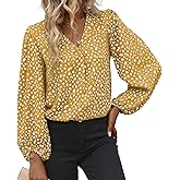 EGRETLAC Long Sleeve Blouses for Women, Leopard Print Chiffon Tops V Neck Loose Business Shirts Casual Work Tunic