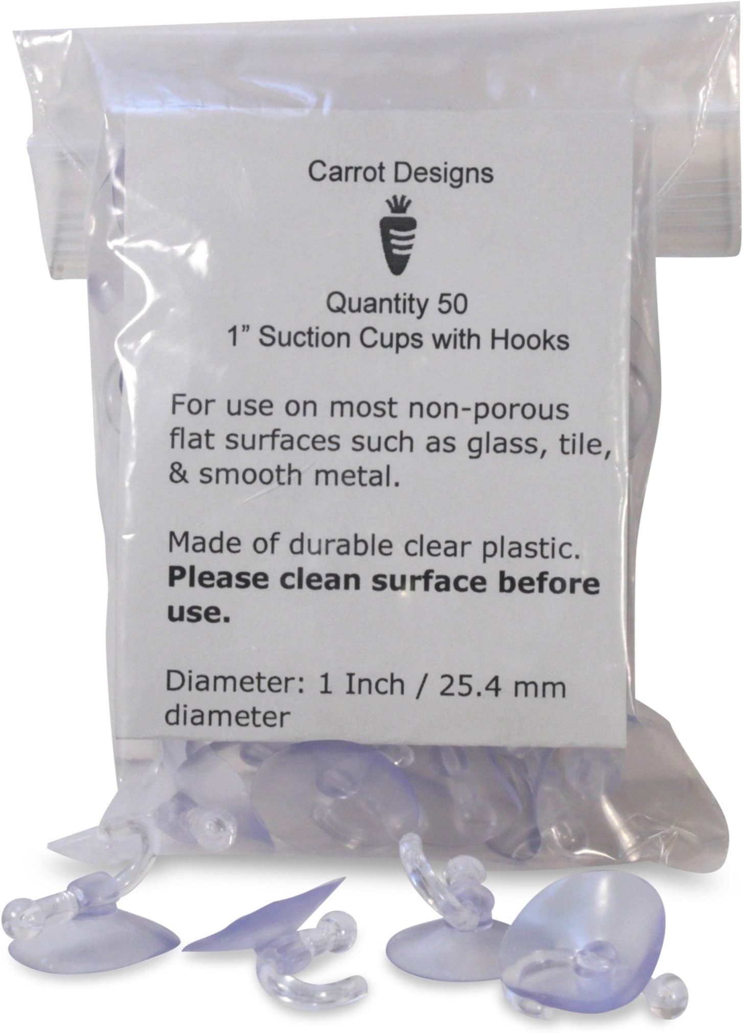 50-Pack Heavy Duty 1 Inch Vacuum Suction Cups Clear Plastic Hooks Hangers, Powerful