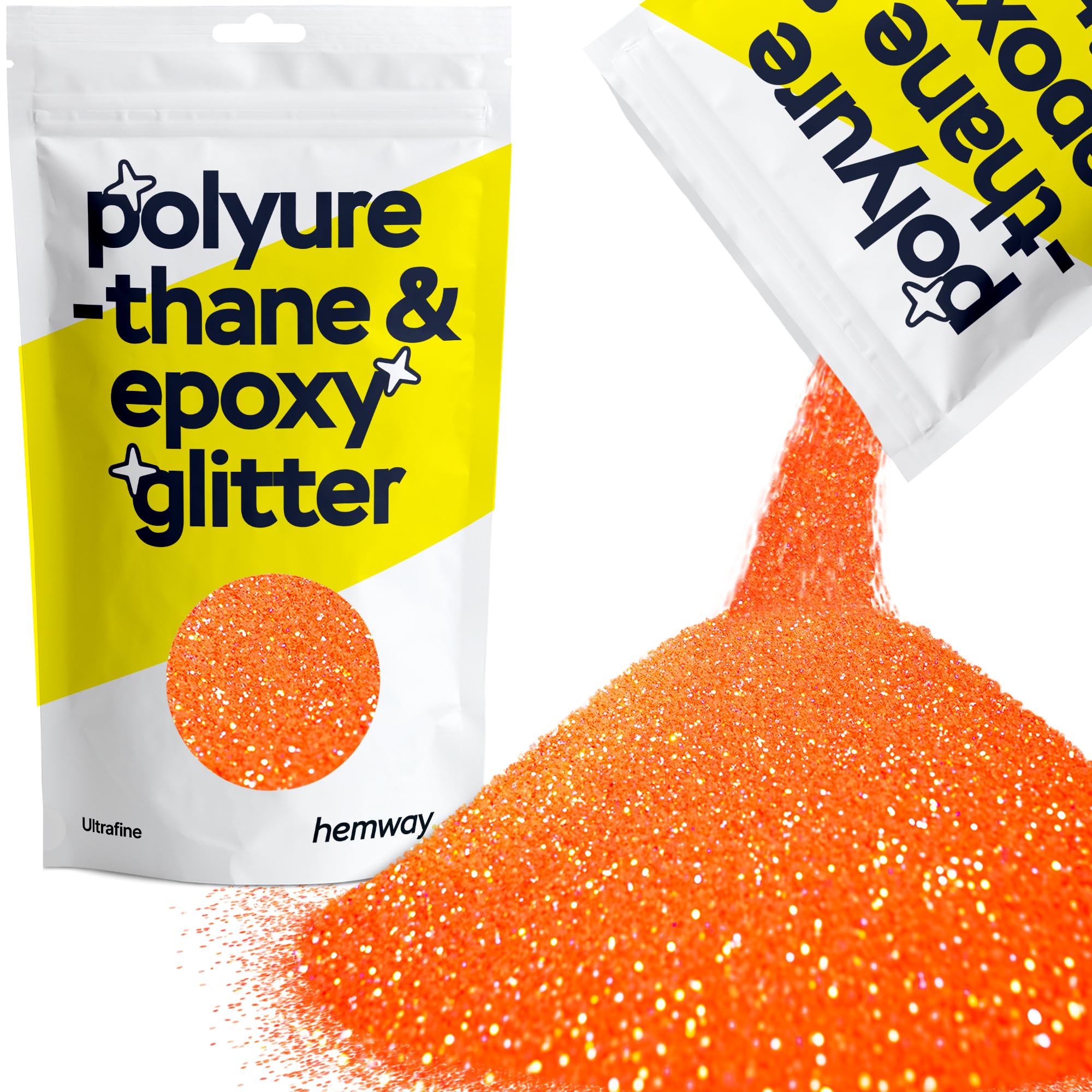 Hemway Resin Glitter Fluorescent Peach Orange 100g Ultrafine | Polyurethane & Epoxy Glitter for Resin Crafts, Tumblers, Coasters, Floor & Table Art