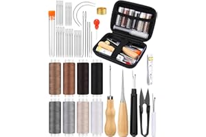 BAGERLA Upholstery Repair Kit, 50 Pcs Heavy Duty Sewing Kit with 8 Colors Thread 32 Pcs Upholstery Needles, Sewing Awls for Hand Stitching Car Sofa Shoe Backpack Craft DIY