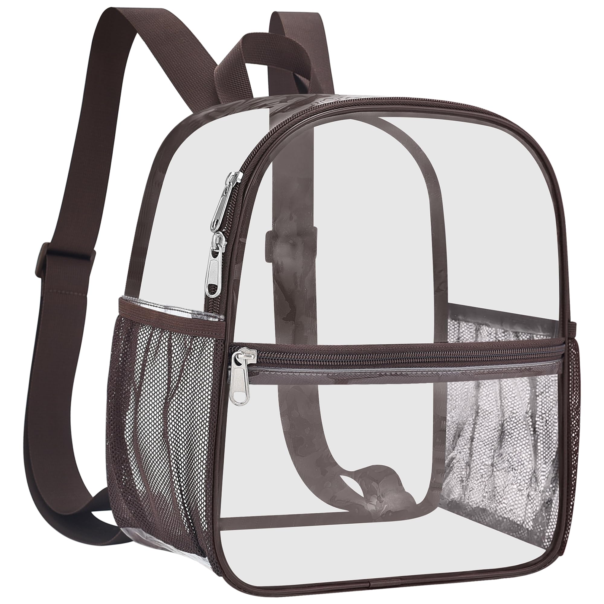 Photo 1 of Slumou Clear Backpack Stadium Approved 12×12×6 Clear Mini Backpack Small Transparent Backpack for Concert, Beach, Work, Travel & Sporting?Chocolate?