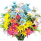 FOUSUKA 4 Bundles Artificial Large Daisy Fake Plants Flowers Faux Silk Wildflowers Bouquet Outdoor UV Resistant for Home Decor Indoor Outside Garden Front Porch Planters Decoration (Multi Color)
