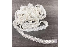 BETITETO 3Yards Pearl Beaded Trim Lace Ribbon Trimming Edge Embellishments for Sewing Bridal Dress Party Clothes Wedding Decoration Fabric Crafts DIY (Ivory Ribbon)
