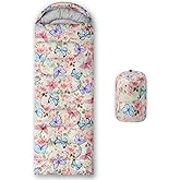 Datura home Kids Sleeping Bag for Boys Girls,Butterfly Flowers Print-Lightweight Warm Portable Outdoor Indoor-Waterproof Cold Weather Resistant Sleeping Bag for Camping Hiking(Flowers)