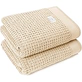 Softerry Waffle Bath Towel Set - 100% Soft Cotton - Plush and Extra Absorbent - Luxury Hotel & Spa Quality - Fade Resistant - Eco-Friendly (Natural, Set of 2 Bath)