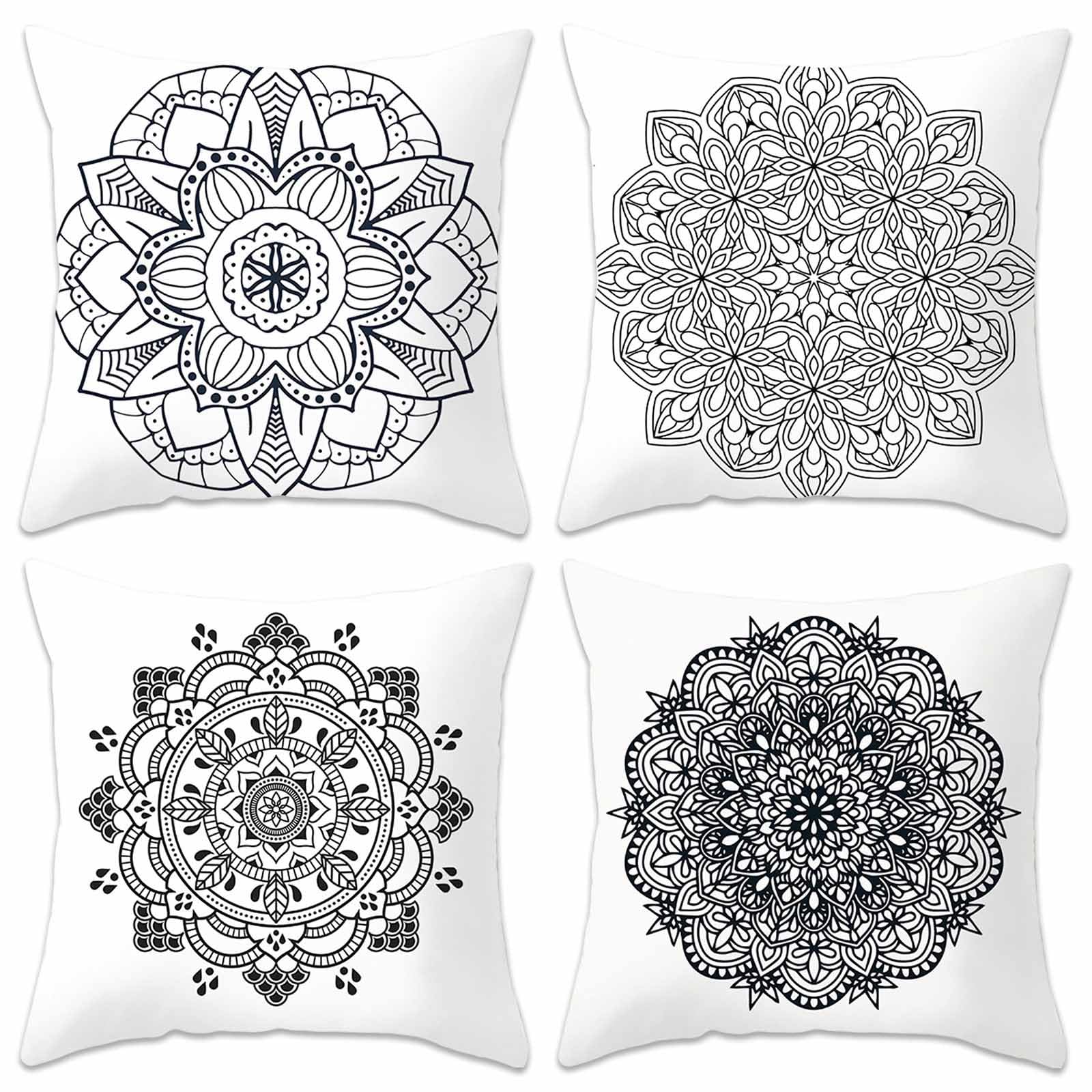 Betadistor Set of 4 Boho Decorative Cushion Covers Black 18x18 Inch Throw Pillow Covers 45 x 45cm Square Pillowcases for Outdoor Furniture Garden Bench Living Room Sofa Farmhouse Decor, Boho, 510-0194
