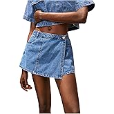 MakeMeChic Women's Denim Shorts Wrap Mini Skirt Skort Low Waist Jorts Jean Shorts