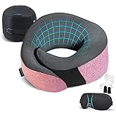Proglobe Pink Airplane Travel Pillow Set, 100% Pure Memory Foam Neck Pillow, Updated Material, Long Flight Travel Kit with 3D