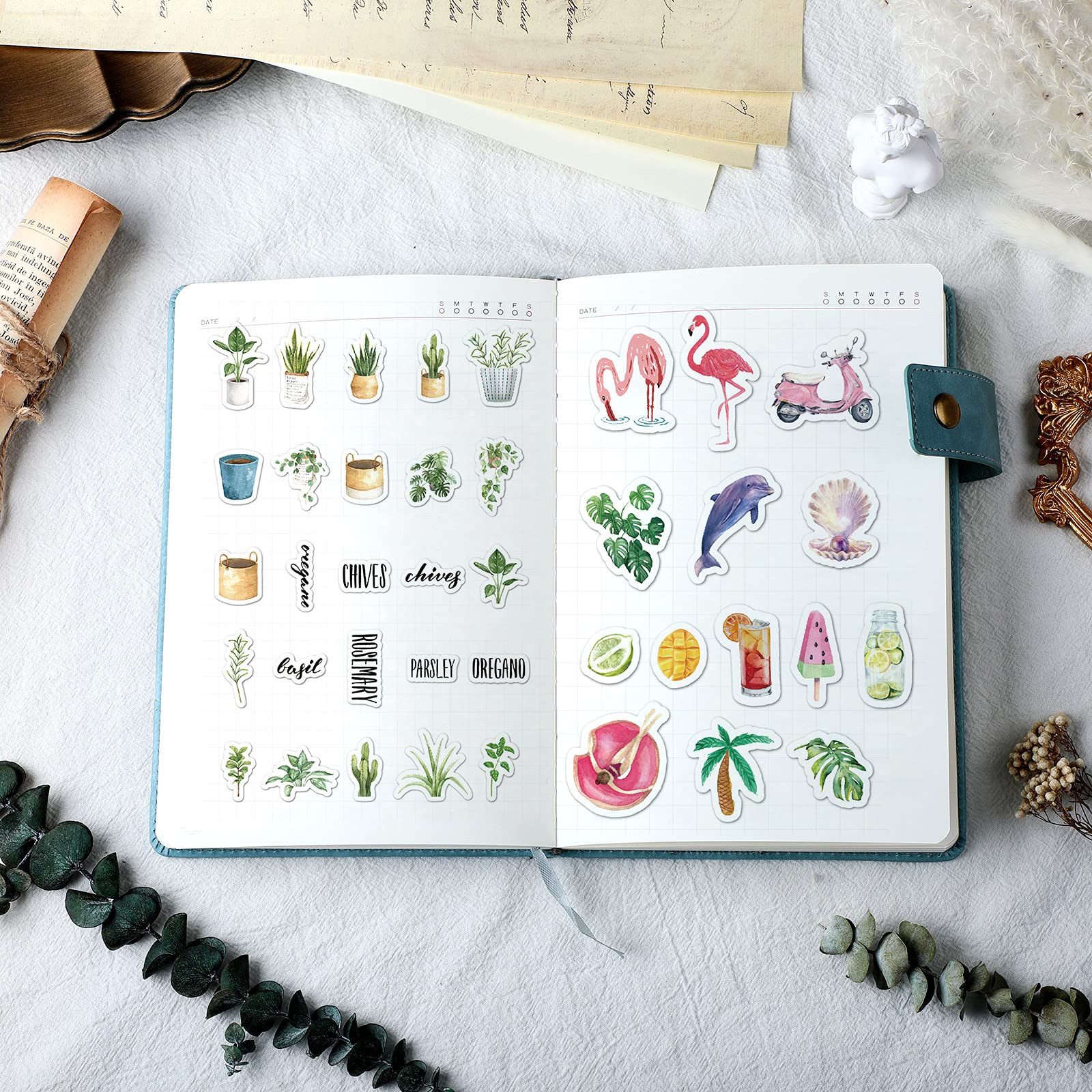 640 Pieces Watercolor Various Theme Stickers Pretty Scrapbook Stickers Including Four Seasons Forest Flower Animal The Sea for DIY Scrapbook Planners Calendars Travel Case Laptop (Warm Style)