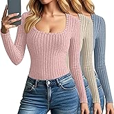 Velvelhall 3 Pack Women's Long Sleeve Tops, Scoop Neck Ribbed Knit Shirt Slim Fit Pullover Sweater Casual Basic Thermal Shirt