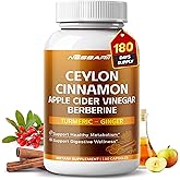 NESSARIT Ceylon Cinnamon, Apple Cider Vinegar, Berberine, Turmeric & Ginger – Support Metabolism & Digestion – 180 Capsules