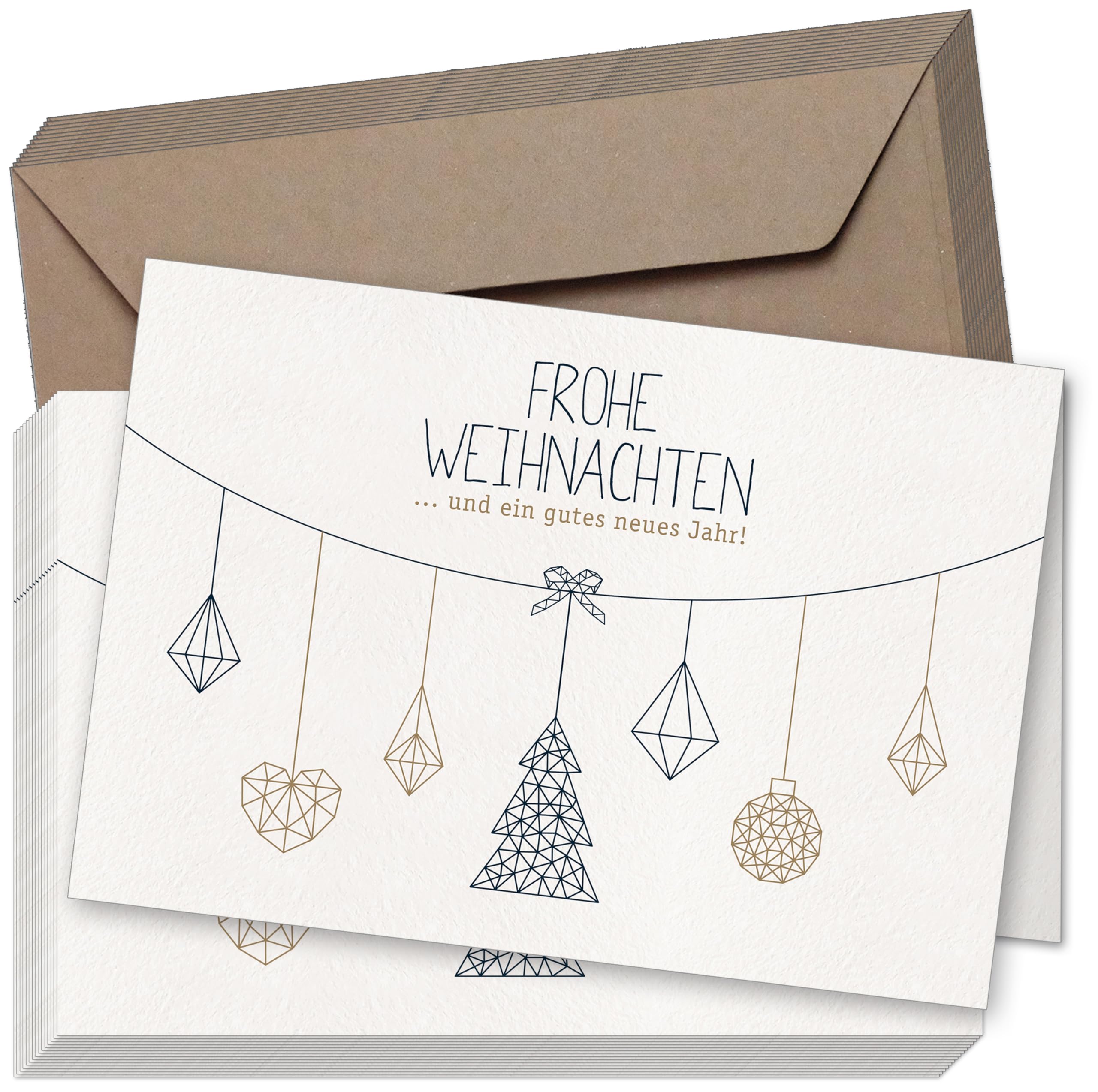 20 Cards & 20 Envelopes: Modern Simple Folding Cards "Nordic Christmas” Design, DIN A6, Matte Natural Christmas Greeting Card blank inside for Family, Friends, customers