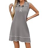 Wenrine Womens Sleeveless Mini Dress Casual Collared V Neck Contrast Stitch Loose Summer Knit Tank Dresses