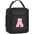 SANBADA Initial Insulated Lunch Bag, Lunch Box with Initial Letter Patch for Teen Adult, Reusable Lunch Bag for Men Women, Ideal Back to School Gift Back to School Gift Birthday Gift, Pink A