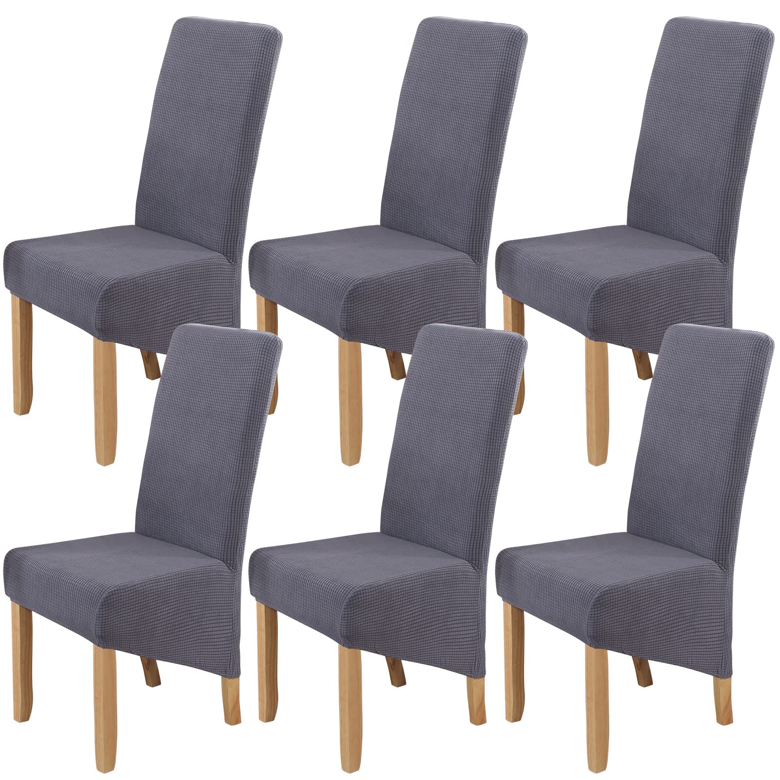 Polar Fleece Large Size Dining Chair Covers Set of 6,Dining Room Chair Slipcovers,Stretch Removable Washable High Back Chair Covers for Dining Room,Hotel,Kitchen,Banquet,Home(Silver Grey,Pack of 6)