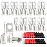 RED WOLF 20PCS 4 AWG-5/16 Marine Grade Wire Lugs, Tinned Copper Ring Terminal Connectors Ends W/3:1 Dual Wall Adhesive Heat Shrink Tubing, Heavy Duty Anti-Rust Battery Cable Ends