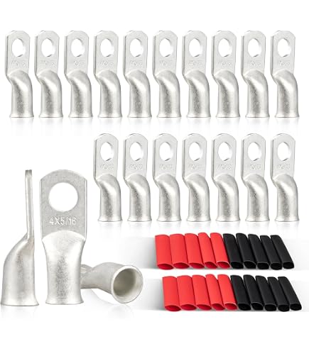 10pcs 6 AWG - 3/8 Stud - Battery Lugs, Heavy Duty Wire Lugs Ring Terminals Battery Cable Ends 6 Gauge Terminals Ul Bare Copper Eyelets Electrical Battery Terminal Connectors
