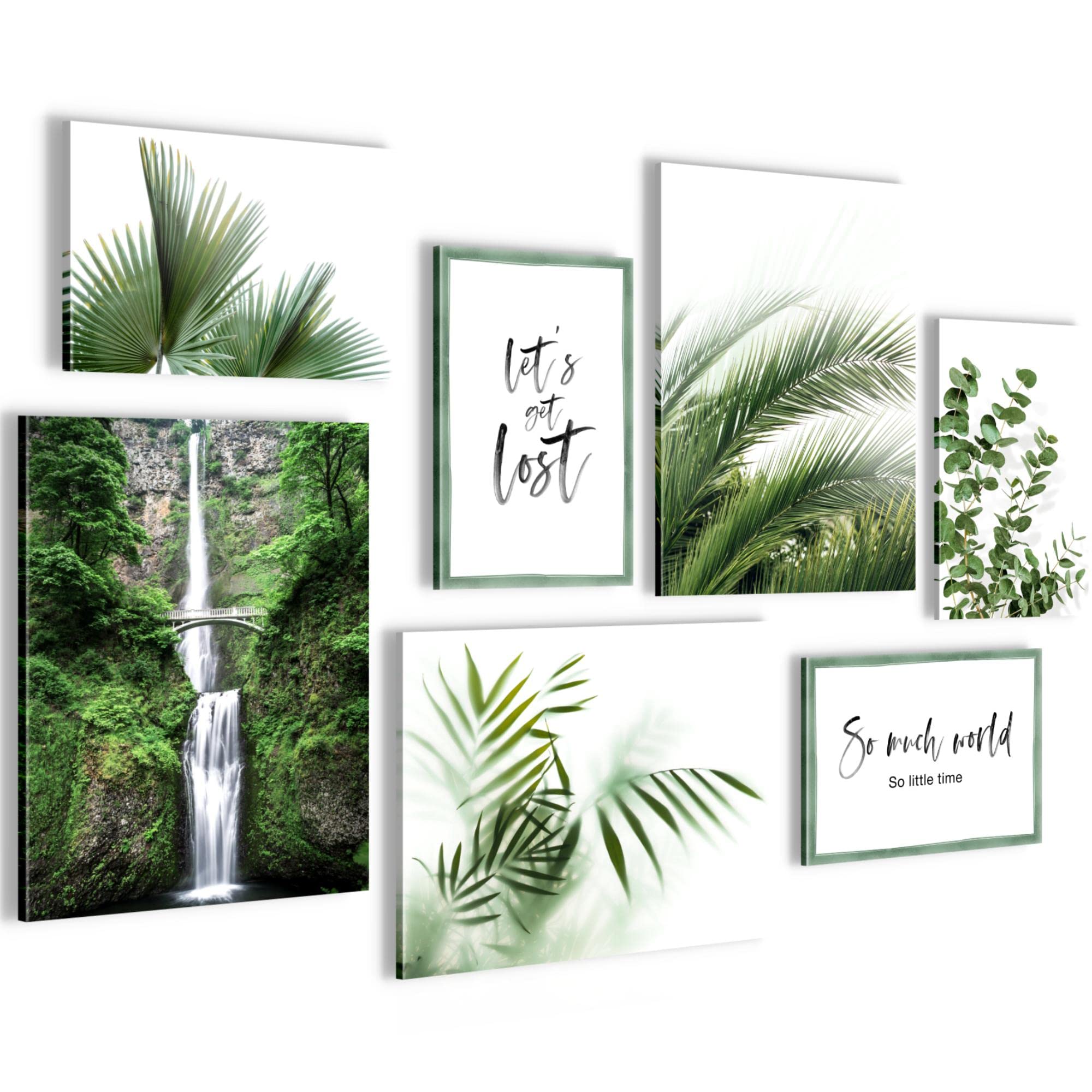 Set of Canvas - Completely Ready to Hang - Pictures for Wall - Green Leaves Plant - 7 Pieces - Living Room Bedroom N004171a