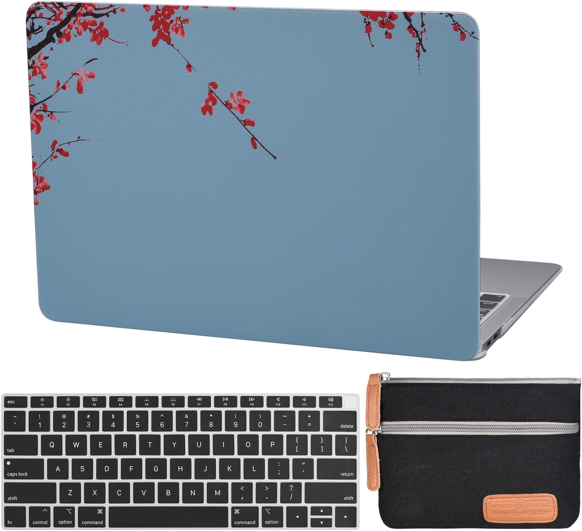 MacBook air 13 Inch Laptop Case A1932 Plastic Laptop Hard Shell Cover Sleeve Matte Rubberized (2020 2019 2018 Release, Touch ID) with Silicon Keyboard Cover and Small Pouch-Flower Deep Teal