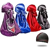 4PCS Silky Durags for Men 360 Waves, Designer Do Rag, 1 Wave Cap