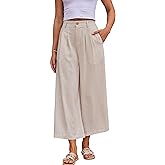 heipeiwa Women's Summer Capris Cotton Linen Pants Wide Leg Palazzo Culottes Pants Linen Casual Dress Flowy Pant