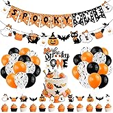 Orange Black Halloween First Birthday Decor Spooky One Banner Cute Ghost Cake Topper Balloons for Halloween Theme 1st Birthday Party The Spooky One Little Boo Happy Boo Day Party Supplies