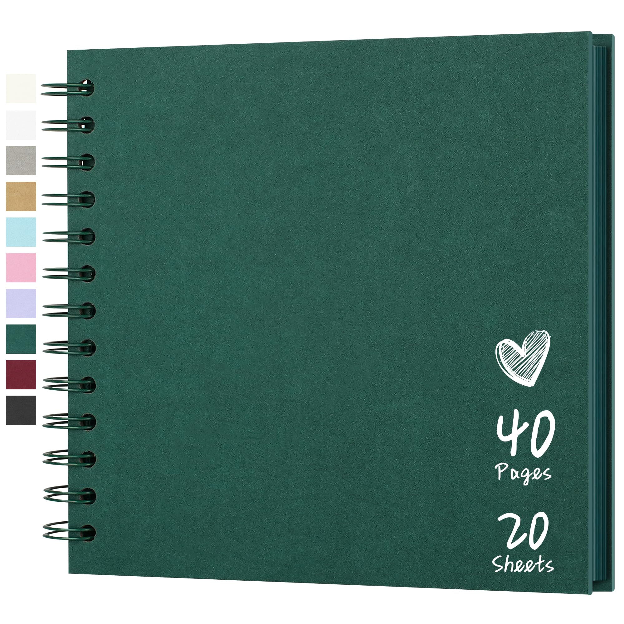 Hiwhy Scrapbook 7x7 Inch DIY Scrapbook Album Hardcover Kraft Paper Scrap Book Photo Albums 20 Sheets Memory Book for Family Wedding, Dark Green